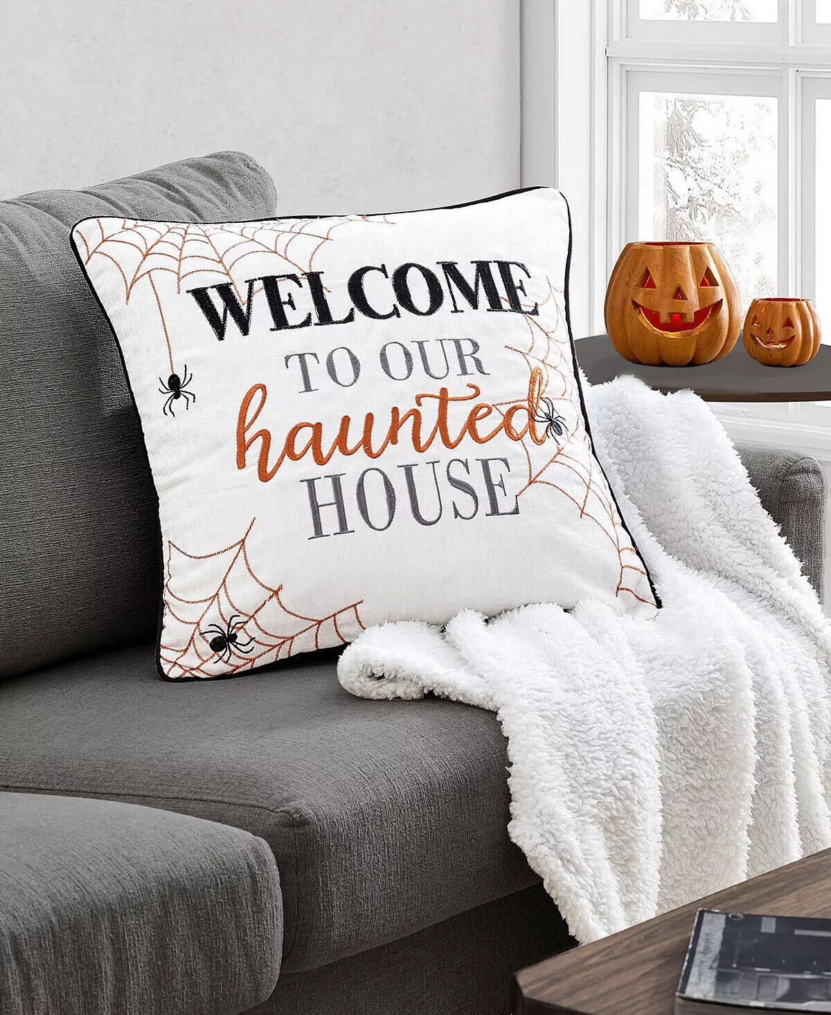 Lacourte Haunted Spiderwebs Decorative Pillow, BLACK, 20" x 20"